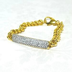 Vtg 7" Pave CZ Link Chain Bonze Milor Italy Bracelet Gold Tone ID Italia Jewelry